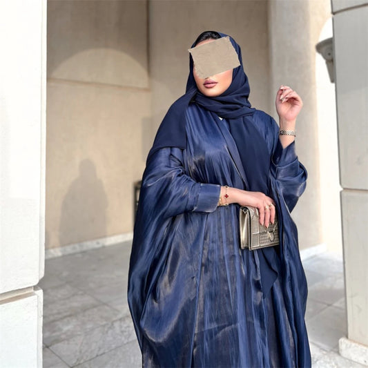 Shiny Satin Kimono Open Abayas for Women Luxury Dubai Abaya Muslim Dress Djellaba Eid Ramadan Islam Robe Caftan Kebaya Marocain