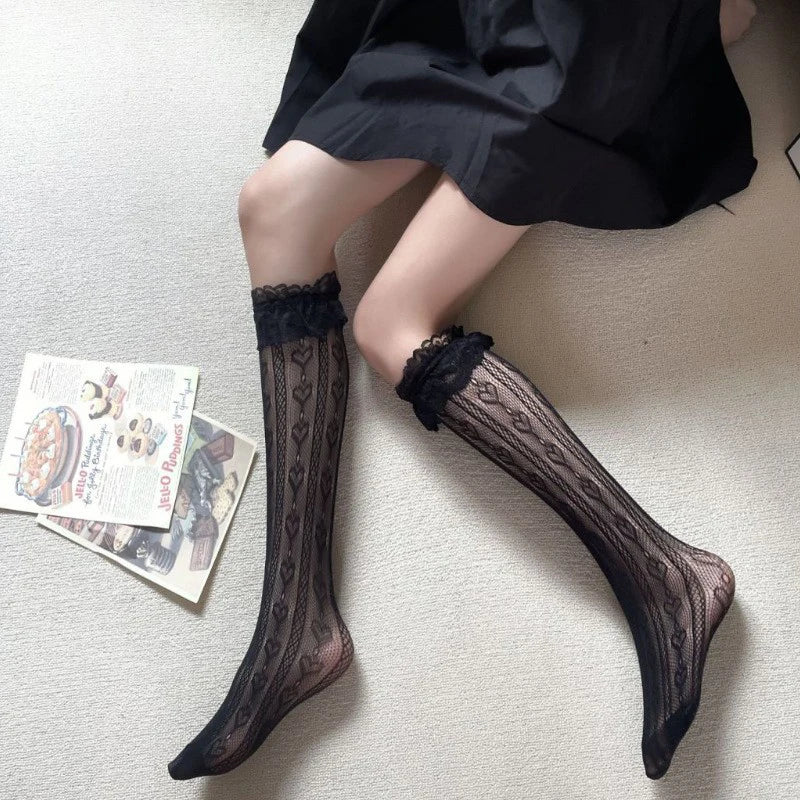 Stockings 
Kave Black Japanese Style Lolita Knee High Socks Women Stockings Sexy Lace Bow Long Socks Thigh High Stockings Sweet Girls