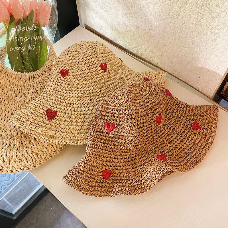 Hat Summer Hats for Women Sun Hat Beach Ladies Heart Womens Straw Hats Crochet Hat Panamas UV Protection Sun Visor Beach Hats