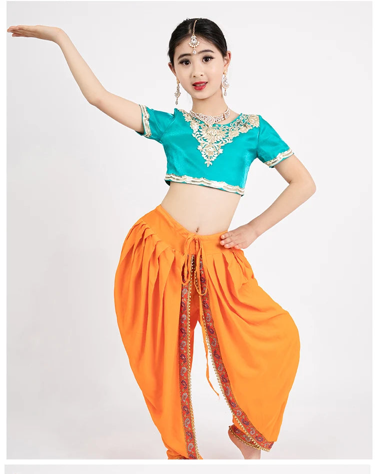 India and Pakistan Clothing 
India Sarees Children Performance Set Cloth Girl Ethnic Lehenga Choli Belly Dancing Suits Two Pieces Blouse Pants