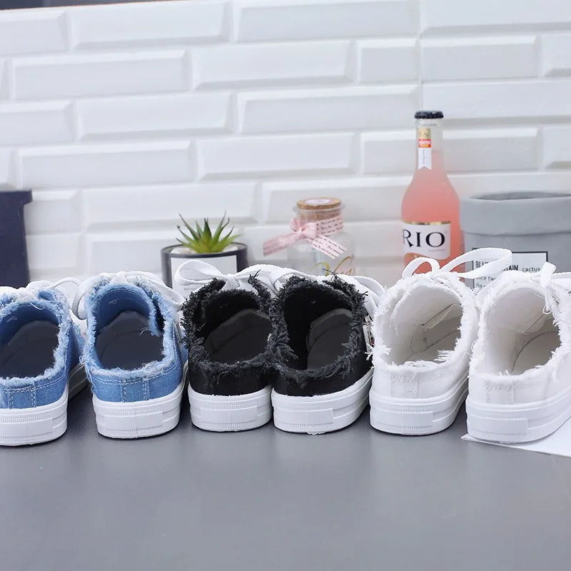 canvas shoes  Spring Summer flat sneakers women casual shoes low upper lace up white shoes