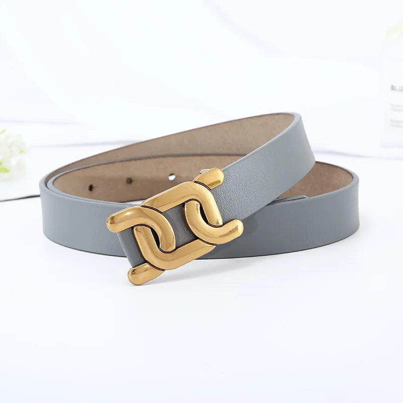 Belts New Fashion Cowhide Women's Belt Alloy Smooth Buckle Ins Korean Version of All-match Jeans Decorative Belt for Women