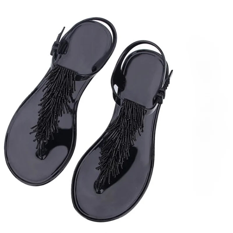 WOMEN SANDALS  Shoes Flip-flops Sandals for Woman Black Footwear Plastic with Low Heels Summer 2024 Crystal Pvc Wholesale Luxury Sale H