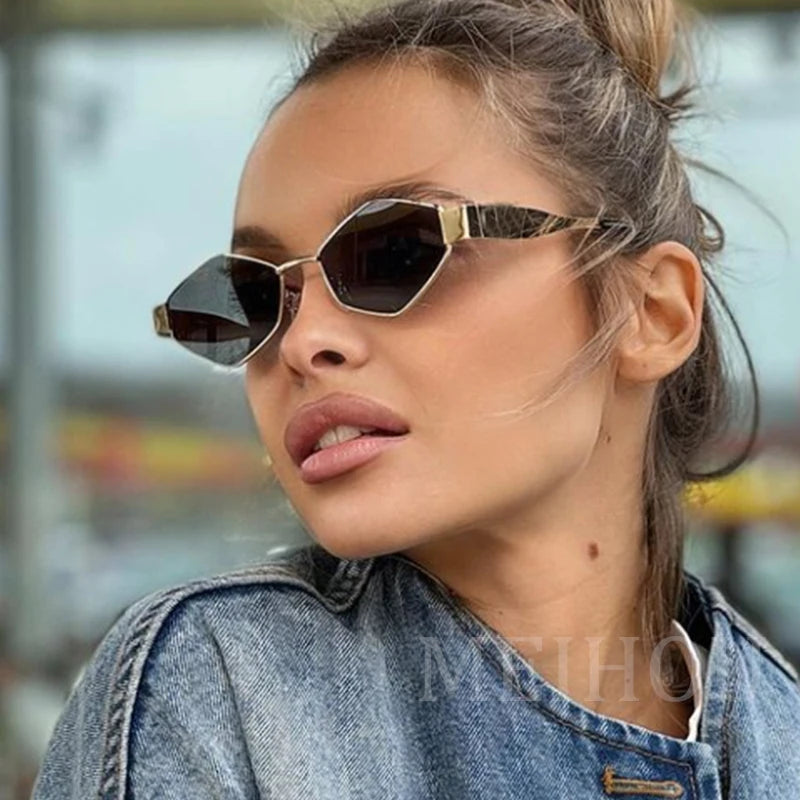 Women's Sunglasses Polygonal Luxury Sunglasses Women Brand Fashion Rhombus Sun Glasses Woman 2024 Retro Vintage Metal Diamond Shades Eyewear