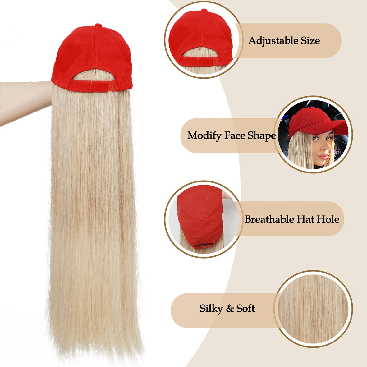 Hair Extensions and Wigs
Hat Wig, Baseball Hats Wigs For Women, Synthetic Long Straight Hair With Hat Cap Attached, Hat And Wig, Natural Look