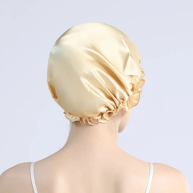 Elegant Look Large 100 Silk Sleeping Cap For Women Hair Bonnets Head Cover Hair Loss Hats Luxury Silk Bonnets Night Hair Wrap Mulberry Silk