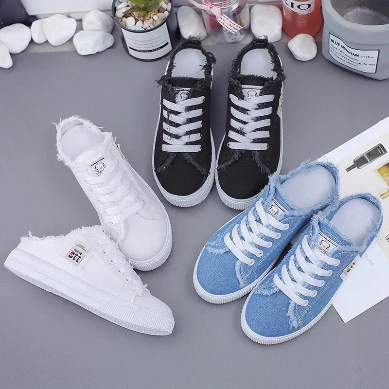 canvas shoes  Spring Summer flat sneakers women casual shoes low upper lace up white shoes