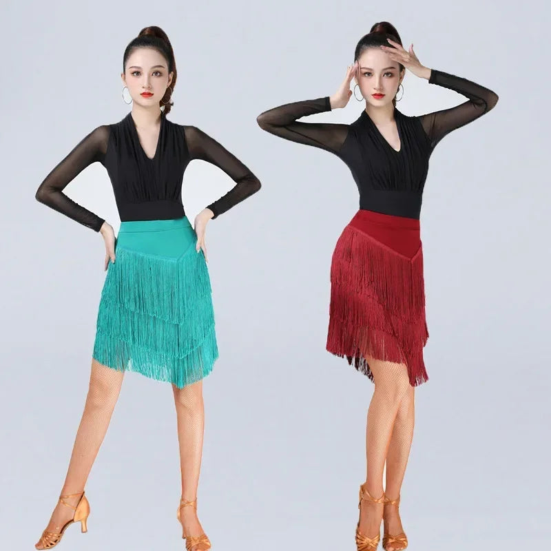 dancers  
Latin Dance Dress Female Adult Ballroom Tango Cha Cha Latin Show Skirt Modern Rumba Performance Training Dancewear