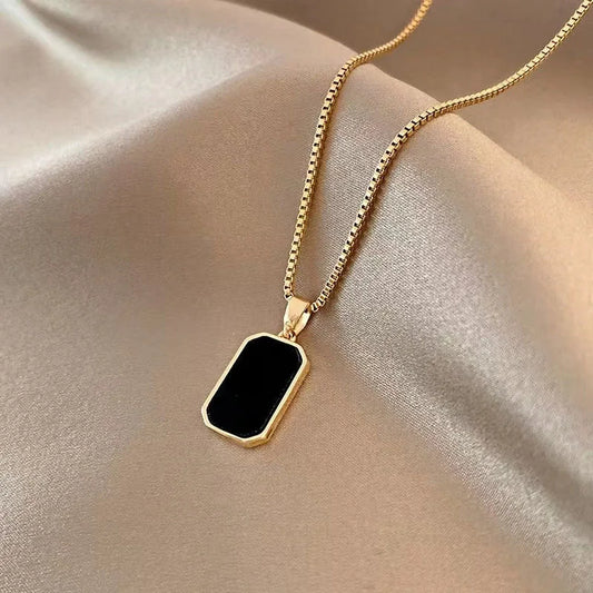 Necklaces Women Fashion Square Necklace for Women Korean Black Geometric Pendant Necklace Collar Neck Gold Color Chain Charm Jewelry Party Gift