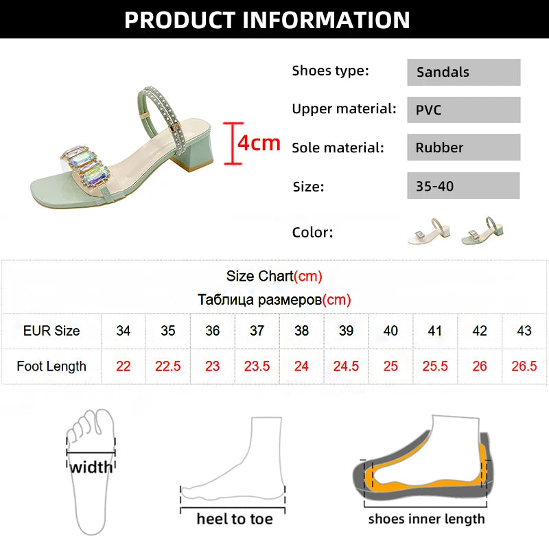 WOMEN SANDALS Fashion Rhinestone Sandals for Women Summer 2023 Square Heels Open Toe Slippers Woman Transparent PVC Jelly Sandals Mujer