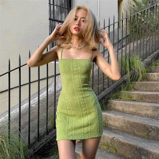 Knitted-Dress Women Fashion Elegant Streetwear Strap Mini Dress Summer