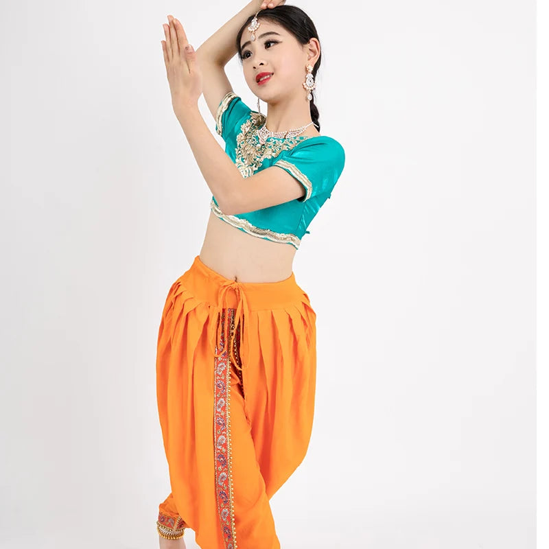 India and Pakistan Clothing 
India Sarees Children Performance Set Cloth Girl Ethnic Lehenga Choli Belly Dancing Suits Two Pieces Blouse Pants