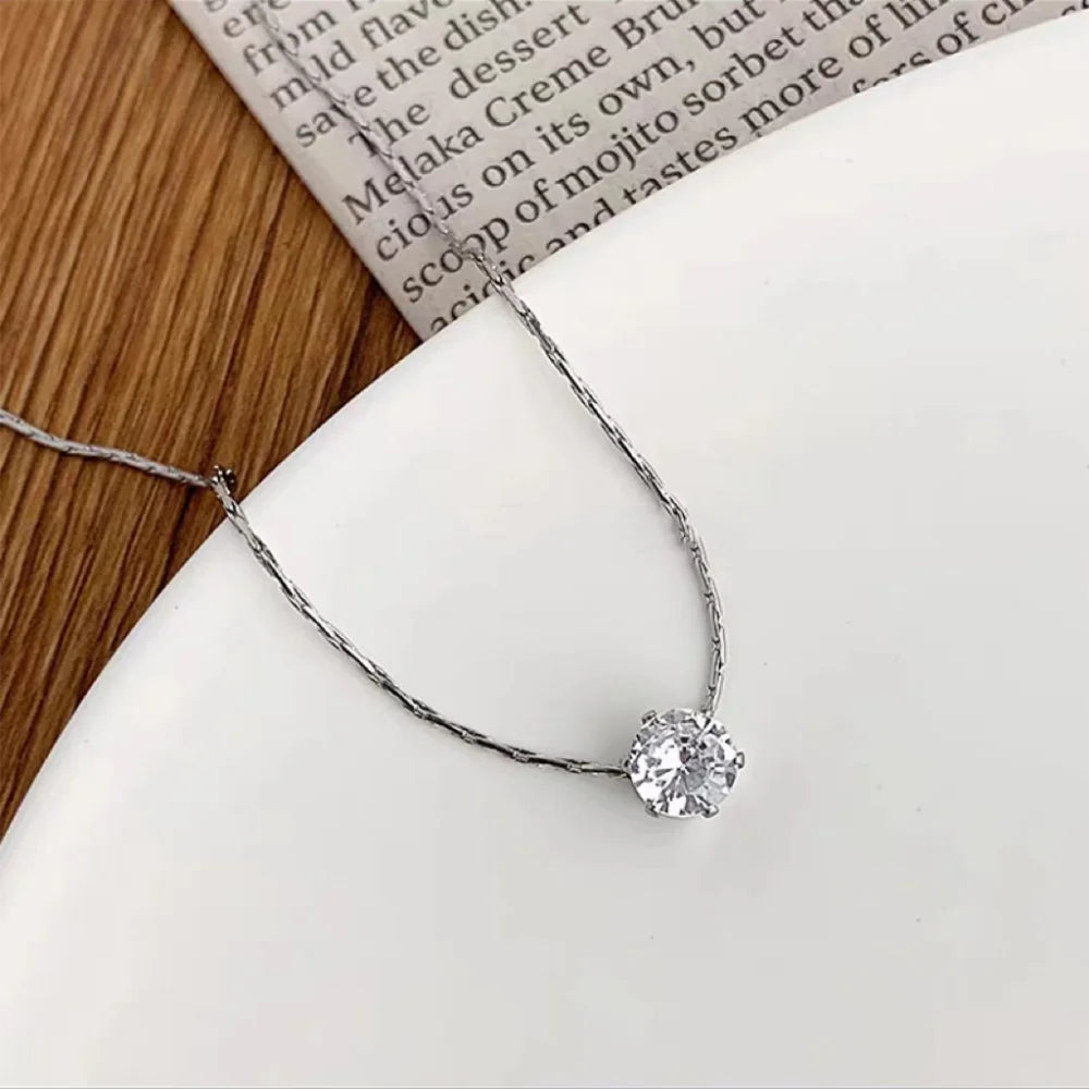 Necklaces Women Gold Plated Stainless Steel Dainty Minimalist Zircon Charm Anti Tarnish Chain Round Clear Cz Stone Necklace for Women Jewelry