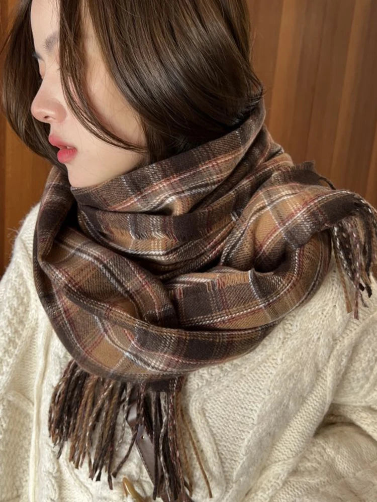 New High Quality Imitation Cashmere Women Scarf Winter Preppy Style Vintage Plaid Scarve Pashmina Mujer Foulard Blanket Wrap Shawl Pareo