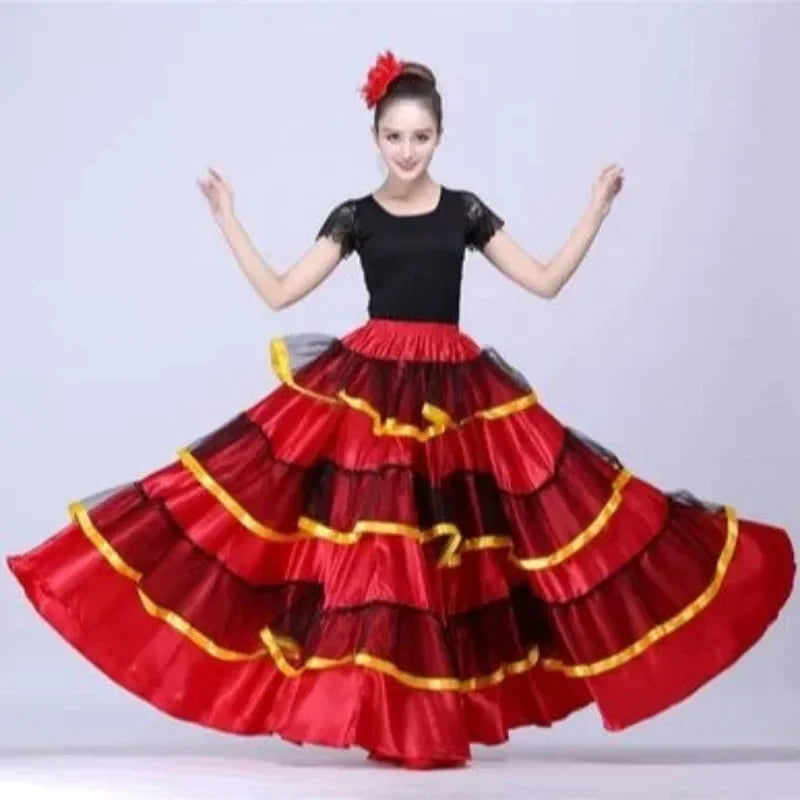 dancers  
Gypsy Woman Spanish Flamenco Skirt Polyester Satin Smooth Big Swing Carnival Party Ballroom Belly Dance Costumes Dress