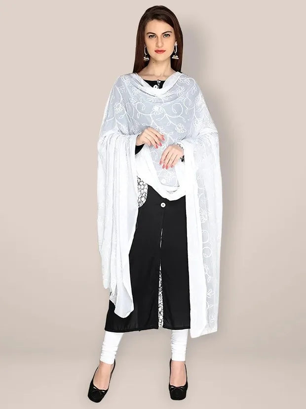 India and Pakistan Clothing 
Spring Summer India Sarees Scarf Woman Fashion Soft White Ethnic Styles Dupattas Beautiful Comfortable Embroidered Dacing Shawl