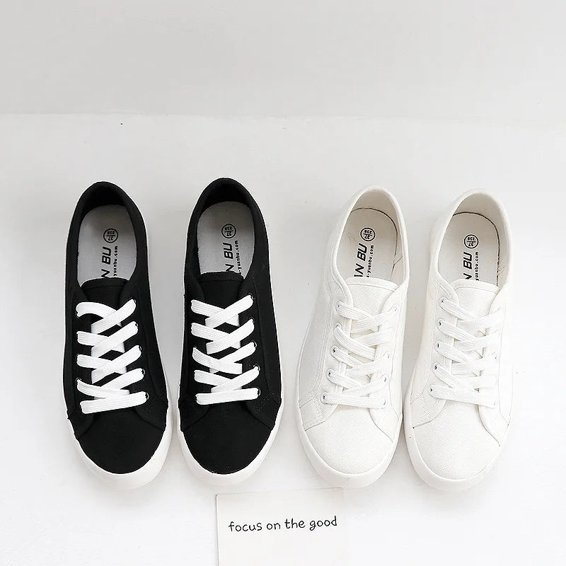 canvas shoes Unisex White Canvas Shoes Casual Summer Vulcanized Shoes Lace-up Students Cloth Shoe Women's Flats Sneakers Women Board Shoes