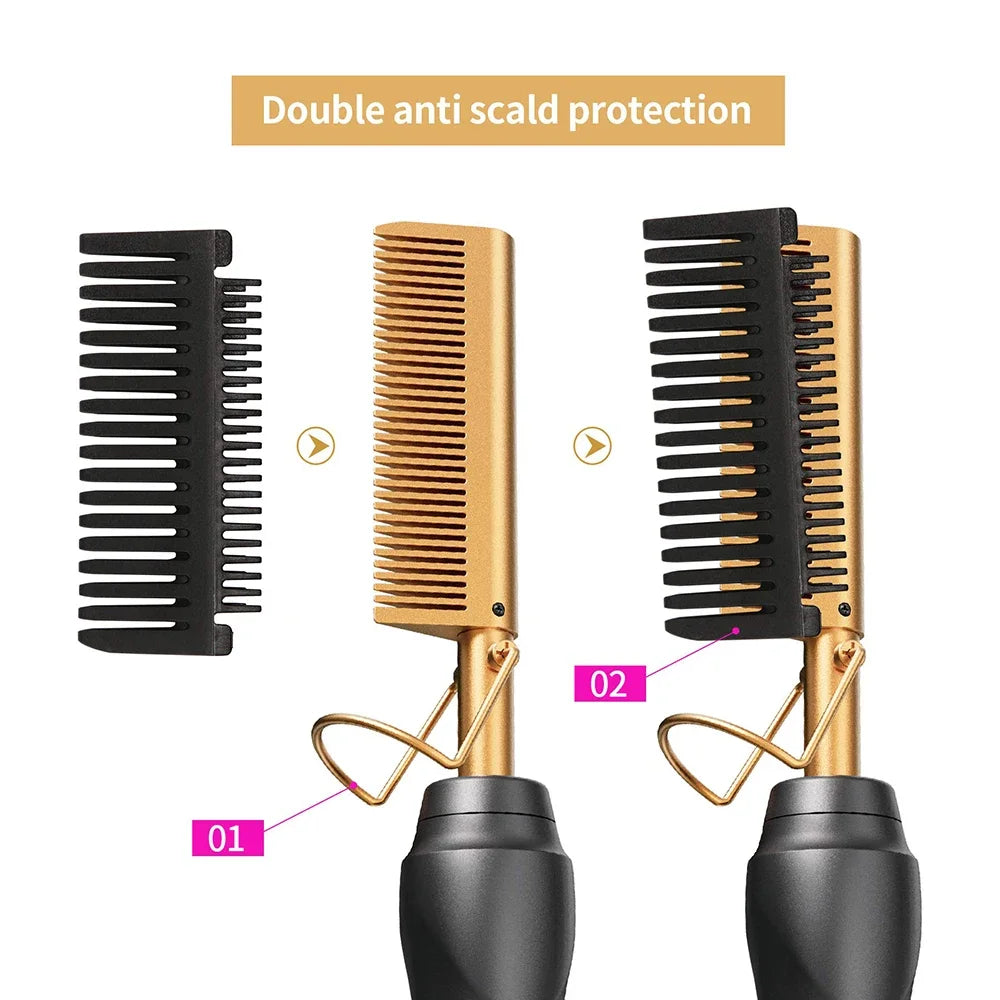 Hair Extensions and Wigs
Hot Comb Hair Straightener Heat Pressing Combs Portable Ceramic Curling Iron for Hair Beard Wigs Wet and Dry Hair Styling Tools