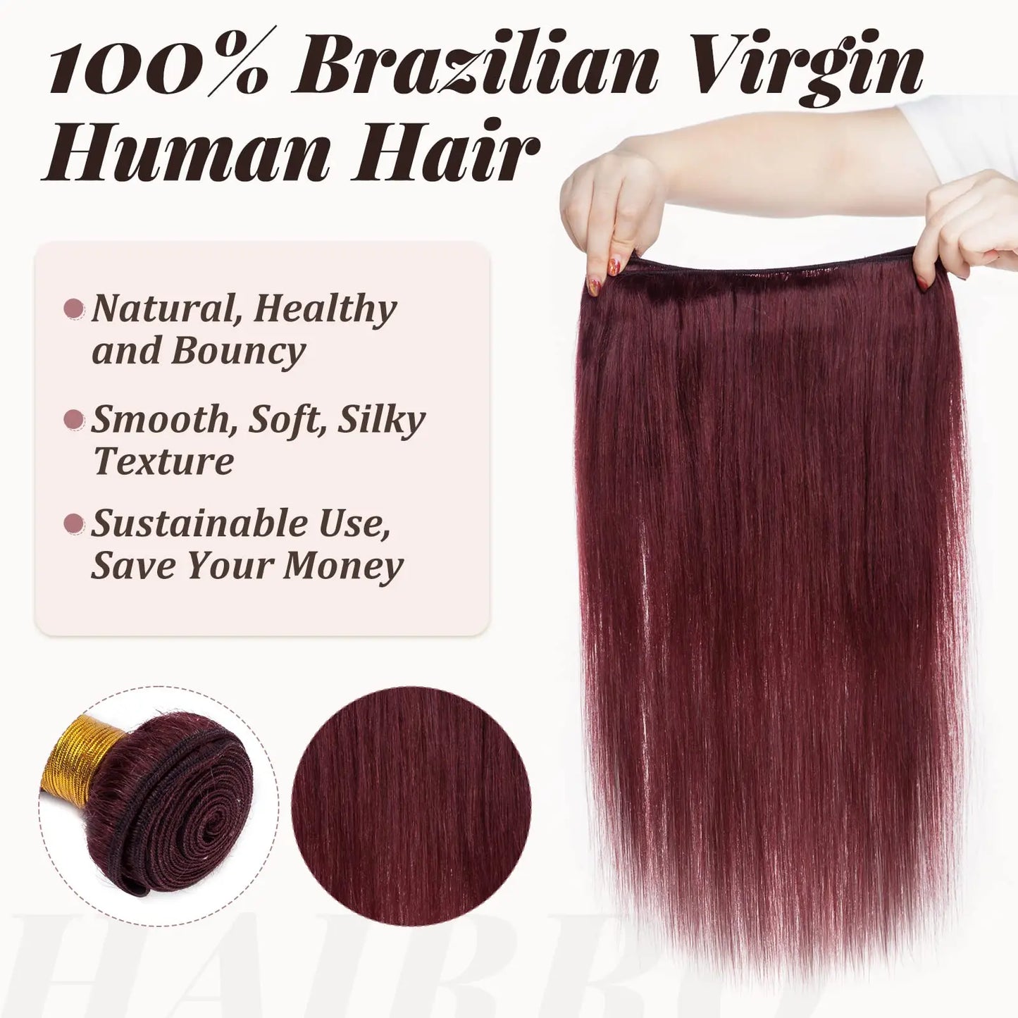 Hair Extensions and Wigs
Wine Red #99J Remy Human Hair Weave 16-28 inch Long Silky Straight  Unprocessed Virgin Brazilian Hair Weft Extensions for Women