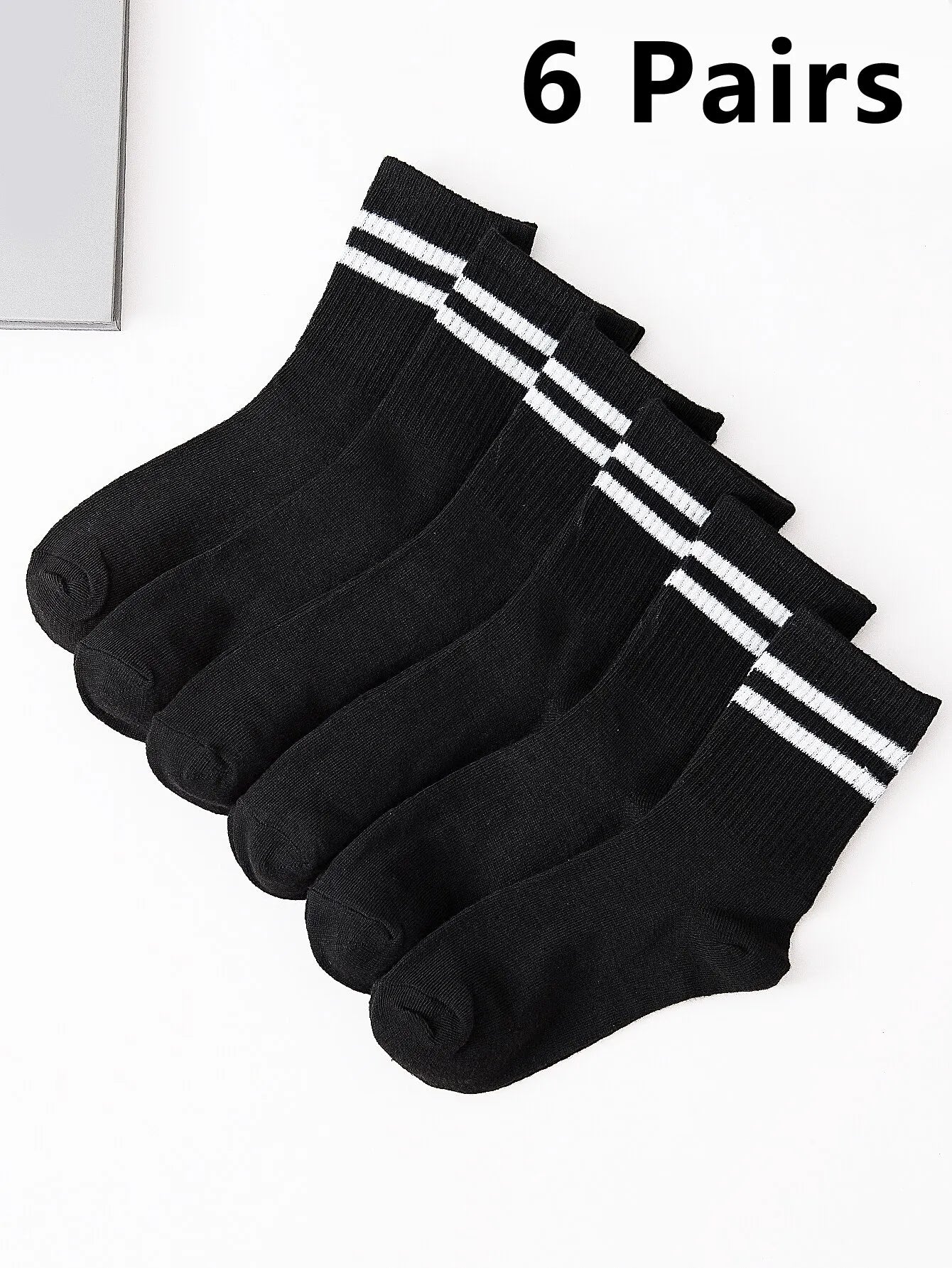 Stockings 
6 Pairs Women's High Tube Mid Length Stockings Set in Pure Black And White With Parallel Bars Popular and Sweat Absorption