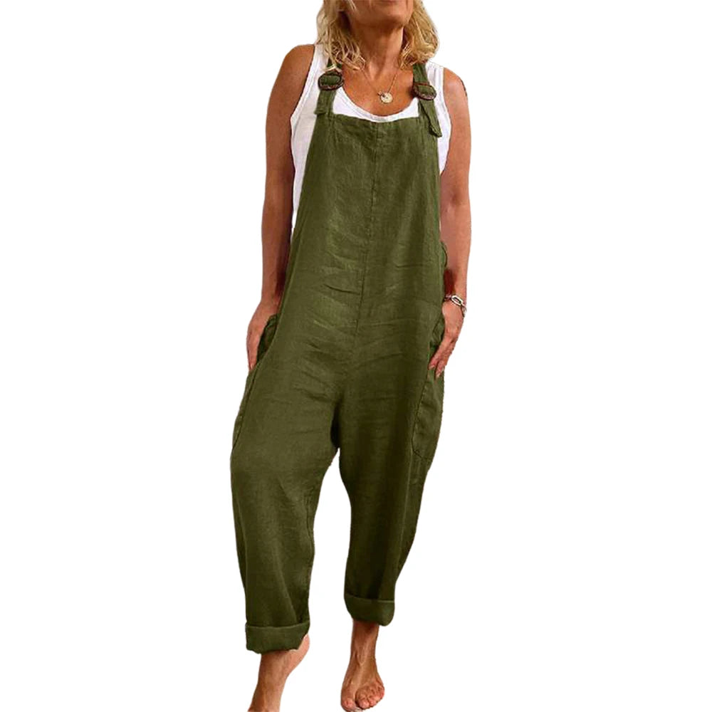 Bodysuits Cotton Blend Jumpsuit Women Summer Casual Solid Overalls Bodysuits Oversized Wide Leg Pants Female Clothing Streetwear Rompers