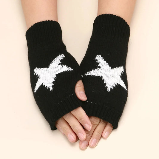 High Quality Punk Y2K Knitted Woolen Gloves For Men Women Pentagram Half Finger Warm Soft Mittens Soft Star Hand Fingerless Gloves