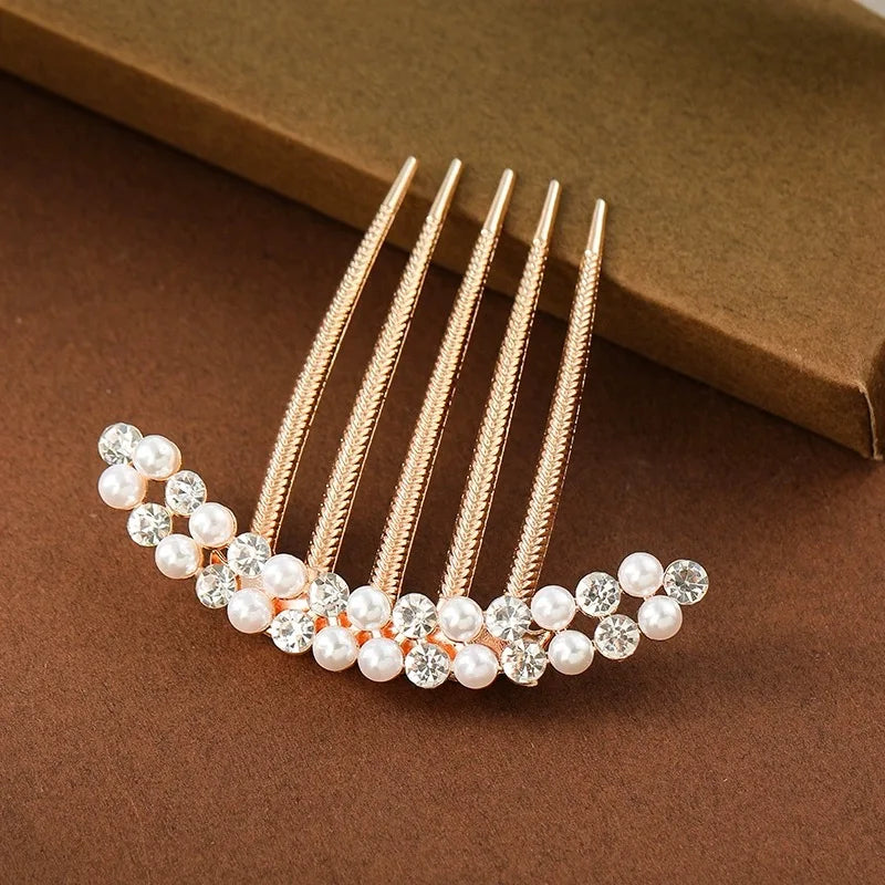 Elegant Look Pearl Hair Combs Hairpin Women Luxury Crystal Bun Decor Wedding Bridal Hair Claw Clips Hair Jewelry Accessories