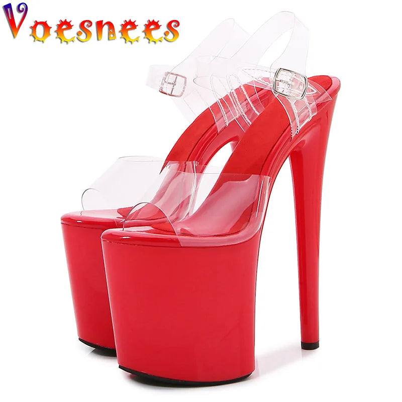 WOMEN SANDALS New Black Waterproof Platform Women's Pumps Summer 20CM High Heel PVC Walk Show Sandals Fashion Club Transparent Stripper Shoes