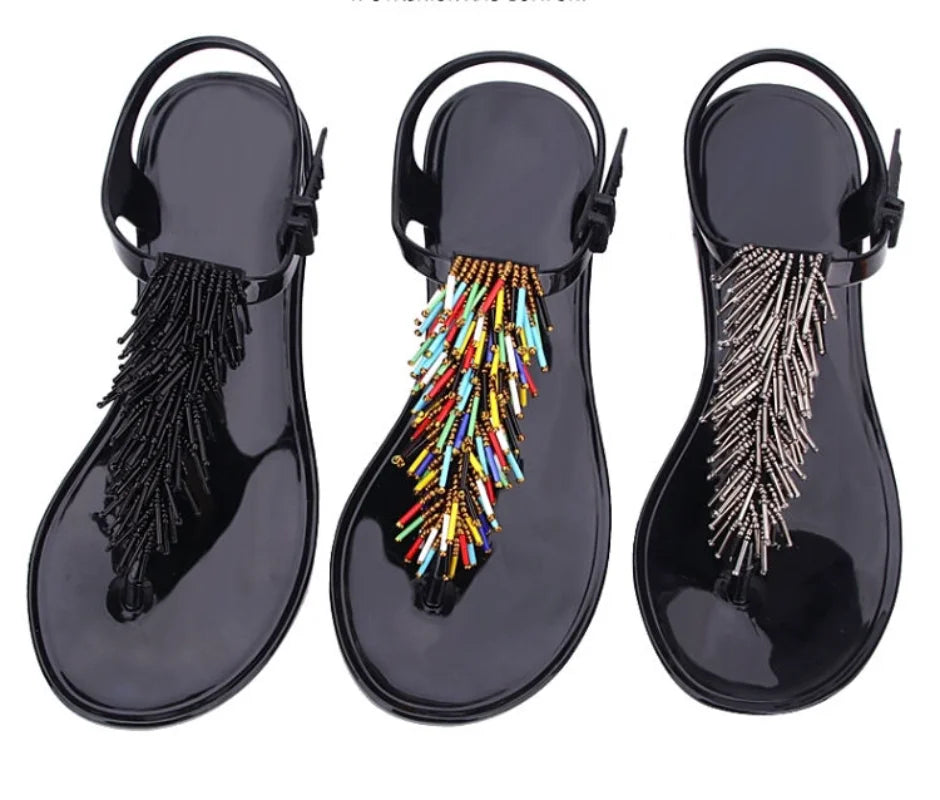 WOMEN SANDALS  Shoes Flip-flops Sandals for Woman Black Footwear Plastic with Low Heels Summer 2024 Crystal Pvc Wholesale Luxury Sale H