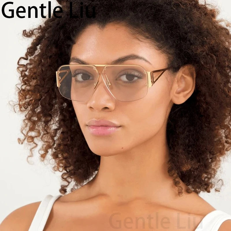 Women's Sunglasses Rimless Square Sunglasses Men Women 2024 New Fashion Vintage Frameless Sun Glasses For Male Semi-rimless Eyewear Shades UV400