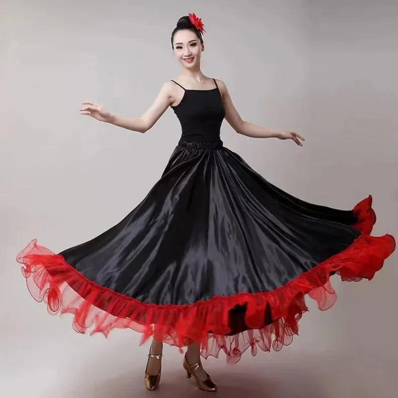 dancers  
Gypsy Woman Spanish Flamenco Skirt Polyester Satin Smooth Big Swing Carnival Party Ballroom Belly Dance Costumes Dress