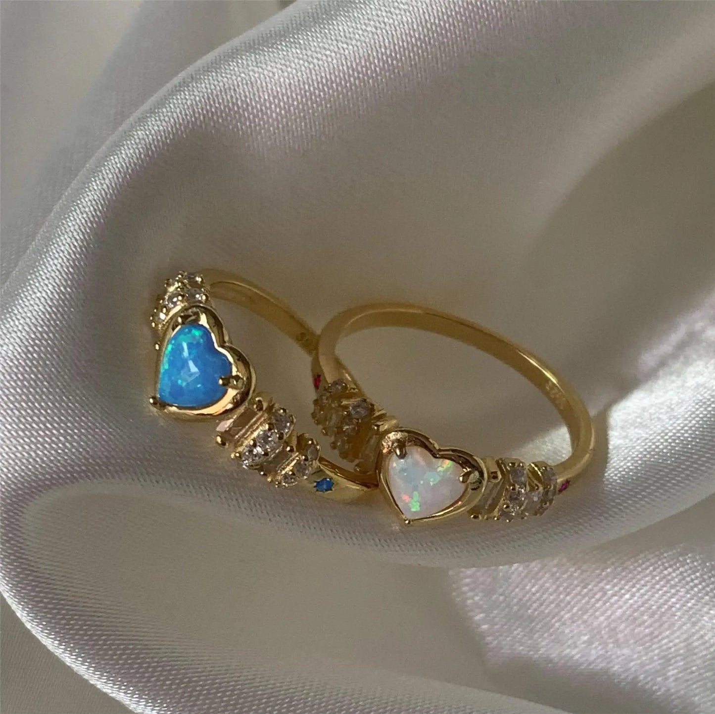 Luxury  Rings Luxurious Sky Blue Opal Ring 2024 New Fashion Stella Heart Zircon Woman Ring Party Jewelry Accessories