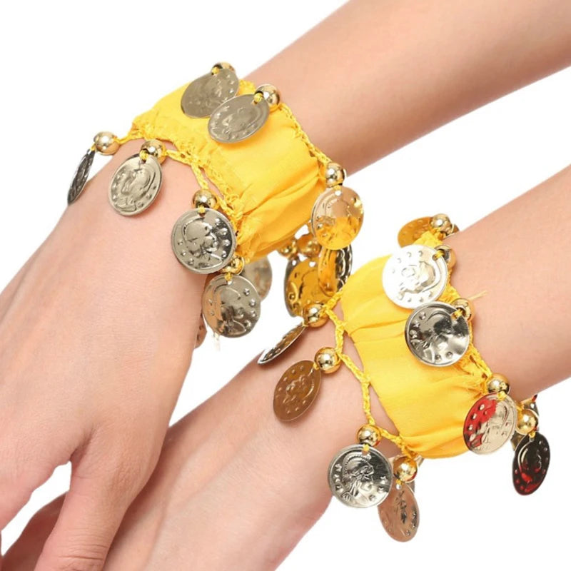 dancers  
1Pcs Belly Dance Metal Coin Bracelets Belly Dancing Wrist Ankle Cuffs Bracelets Chiffon Gold Coin Belly Dance Accessories