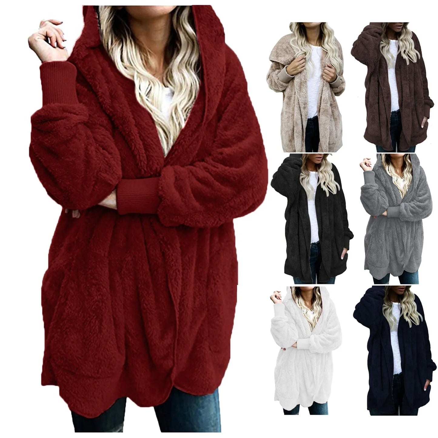 Plus Size Women Winter Warm Coat Jacket Outwear Ladies Cardigan Coat Double Sided Velvet Hooded Coat New Fashion Simple 2023