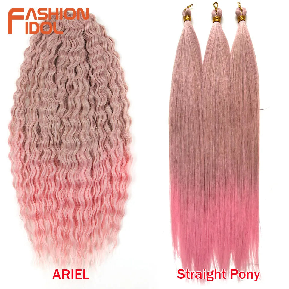 Hair Extensions and Wigs
28 Inch Ariel Straight Pony Hair Bundles Crochet Braids Hair Synthetic Braiding Hair Ombre Brown Soft Crochet Hair Extensions