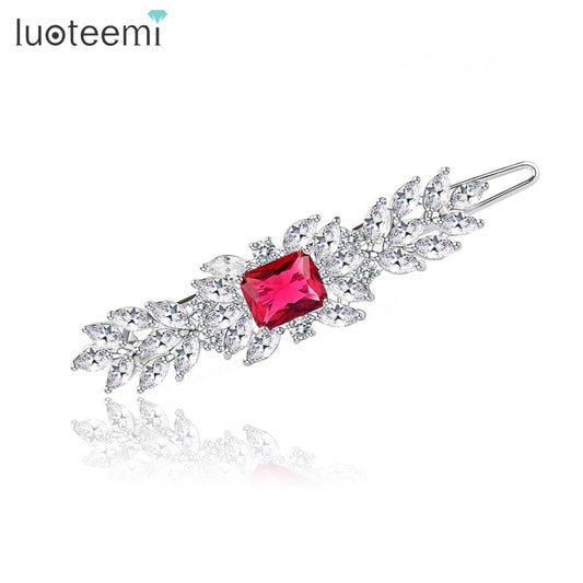 Elegant Look LUOTEEMI Korean Luxury Fashion Simulated Gemstones Hair Clips for Women Bridal Wedding Hair Accessaries Ceremoney Birthday Gifts