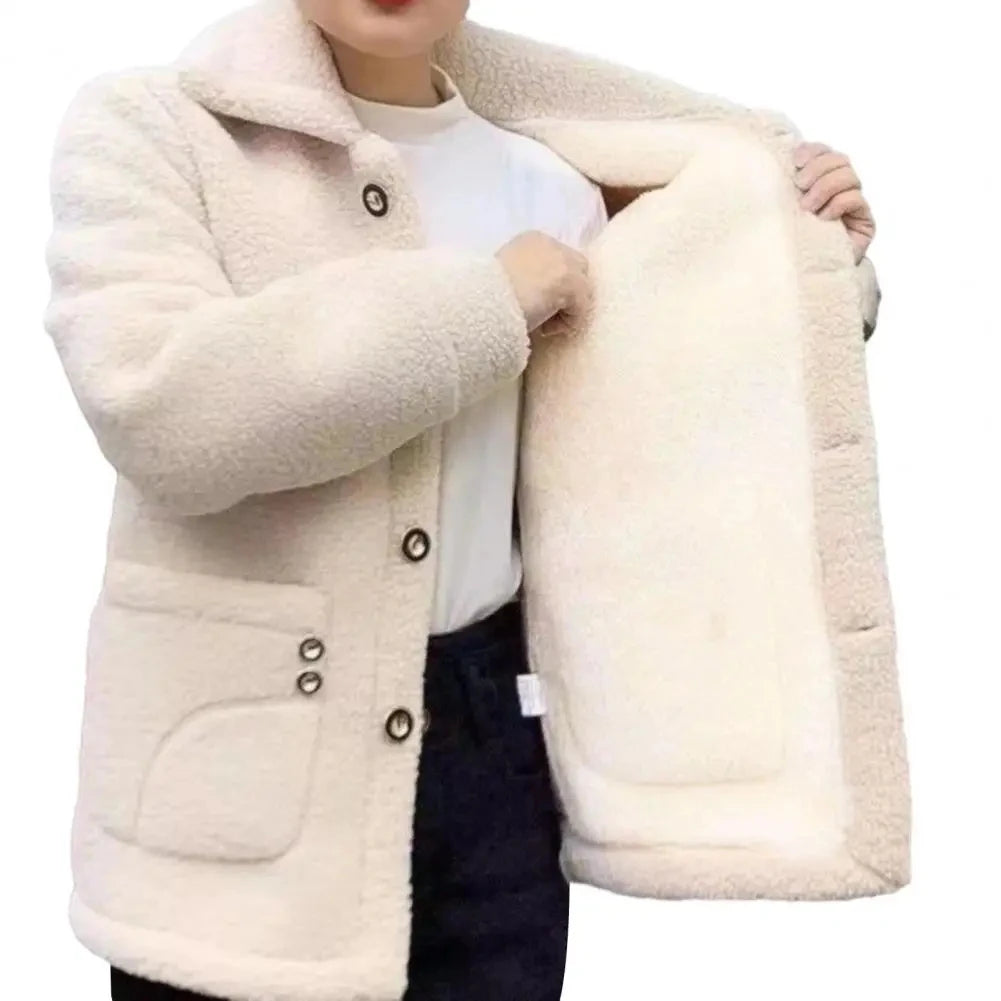 Plus Size Jacket Women Clothes Overcoat Lamb Fleece Long Sleeve Solid Coat Spring Winter Long Sleeve Topcoat Warm Overgarment Plus Size