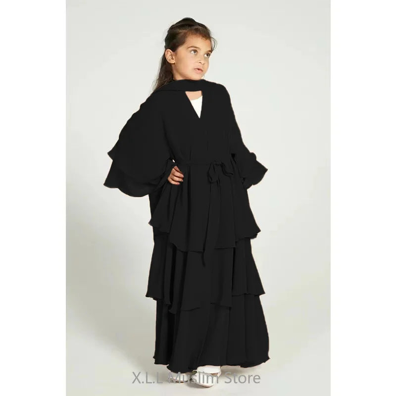 Chiffon Muslim Abaya Kids Abaya Girls Islamic Dresses Prayer Clothing For Children Musulmane Ramadan Kebaya Robe Without Hijab