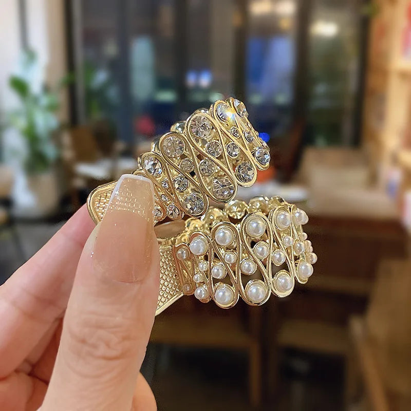 Elegant Look Trendy Pearl Rhinestone Hair Claws Girl Luxury High Ponytail Clip Fixed Hairpin Claw Clip Woman Headwear Hair Accessories Gifts