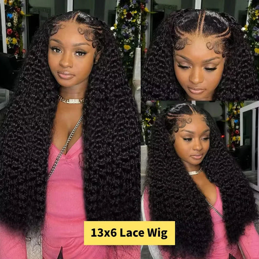 Hair Extensions and Wigs
13x6 Lace Frontal Wigs 250 Density Curly 30 Inch 13x4 Human Hair Wig natural black Deep Wave Wig Lace Front Wig For Women