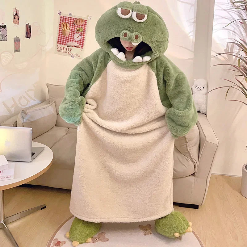 Winter Warm Sleepwear 
Winter Flanella Coral Velvet Pajamas Set For Men Women Cartoon Frogs Design Couple Sleepwear Thick Warm Comfortable Nightgown