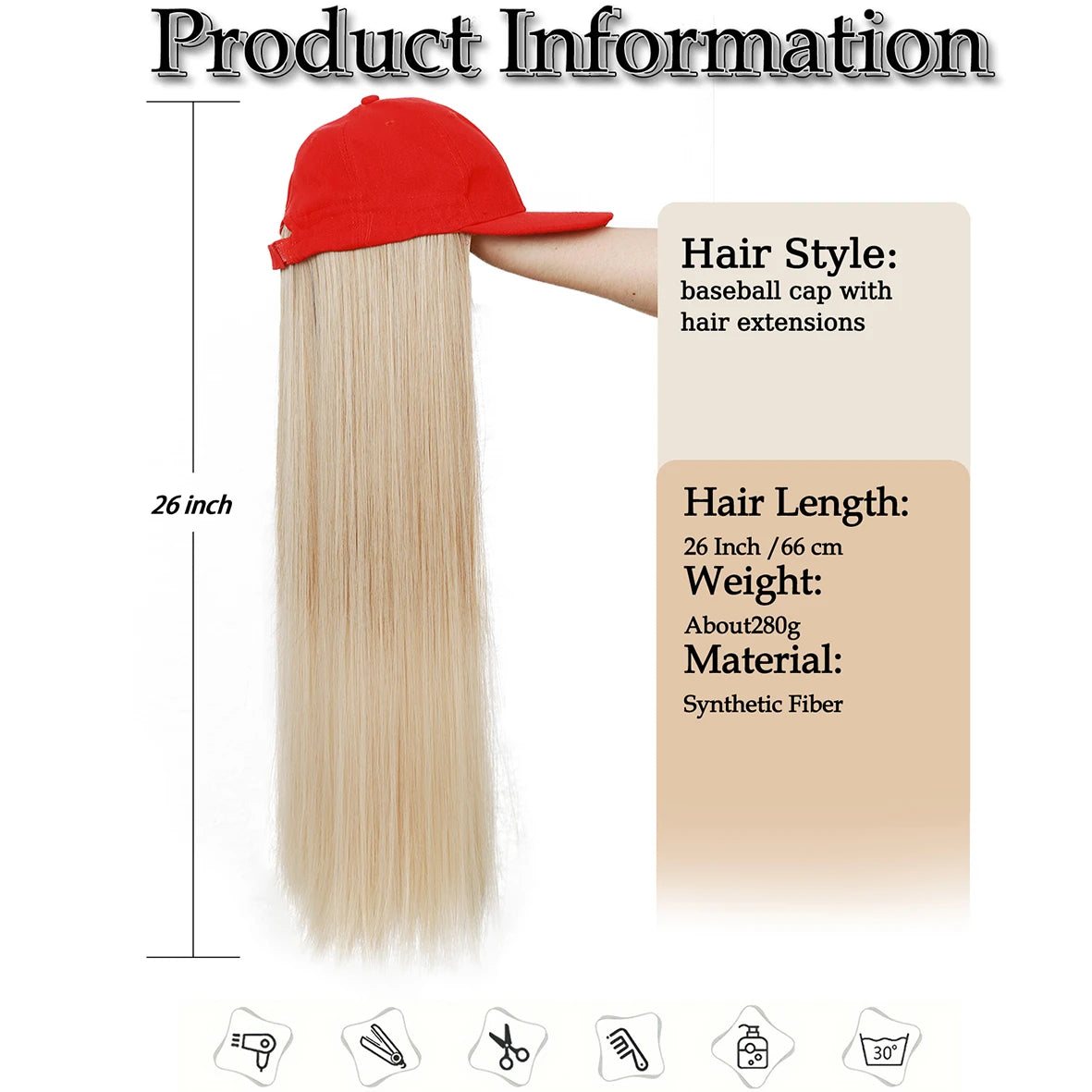 Hair Extensions and Wigs
Hat Wig, Baseball Hats Wigs For Women, Synthetic Long Straight Hair With Hat Cap Attached, Hat And Wig, Natural Look