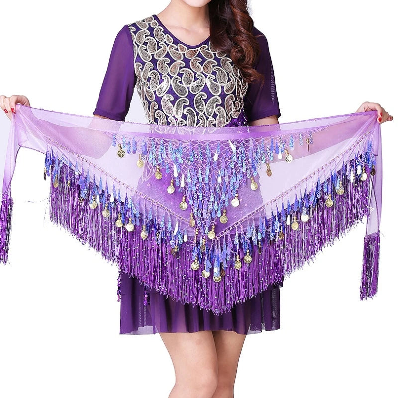 dancers  
Women Belly Dance Hip Scarf Sequins Mesh Triangle Wrap Skirts