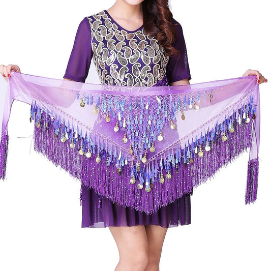 dancers  
Women Belly Dance Hip Scarf Sequins Mesh Triangle Wrap Skirts