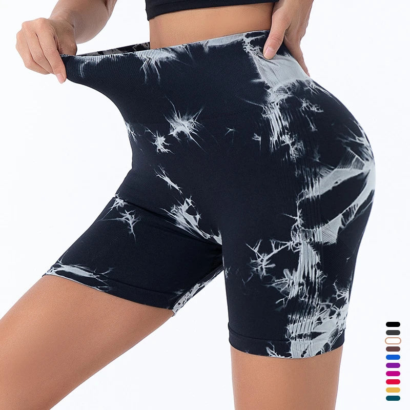 Shorts Women Seamless Tie Dye Shorts Gym Workout Running High Elastic Fashion Knit Slim Three Point Pants