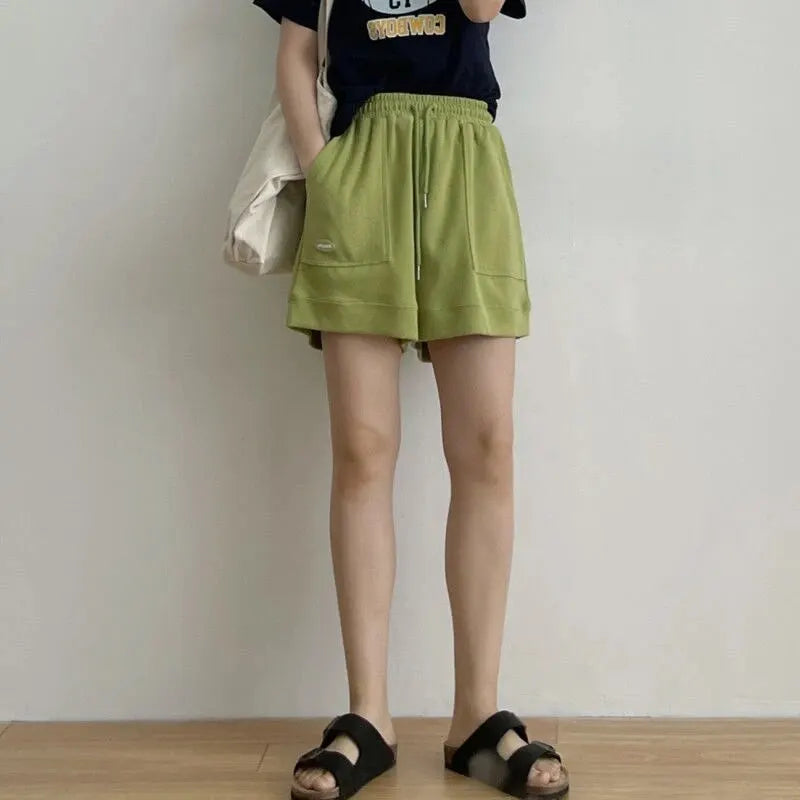 Shorts High-waisted Slim Casual Sports Shorts WOMEN'S New Korean Version of Loose Wide-legged Drawstring A- string Pants