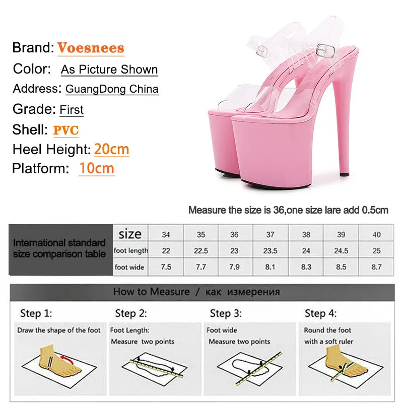 WOMEN SANDALS New Black Waterproof Platform Women's Pumps Summer 20CM High Heel PVC Walk Show Sandals Fashion Club Transparent Stripper Shoes