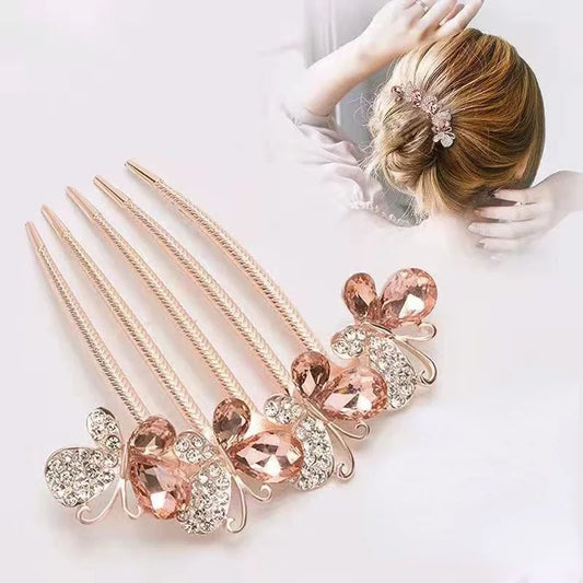 Elegant Look Fashion Zircon Butterfly Five Toothed Hairpin Bride Hair Accessories for Women Retro Luxury Alloy Hair Comb Mom's Headwear Gift