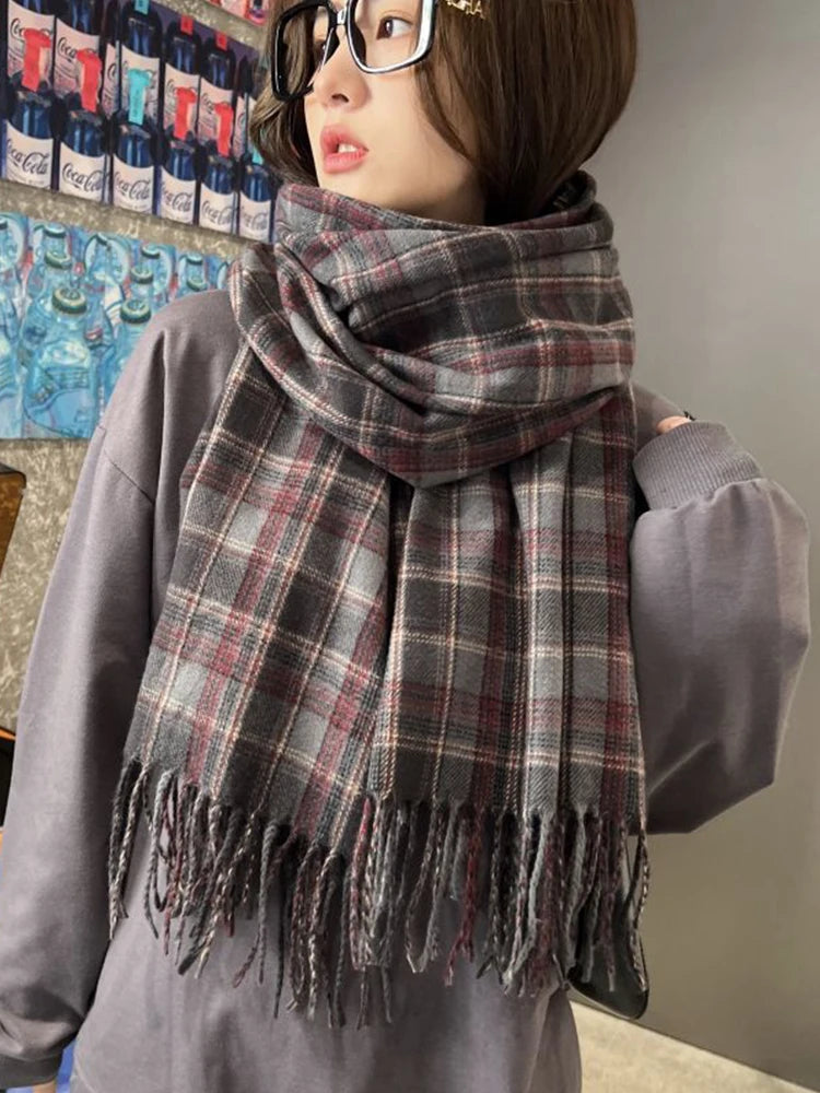 New High Quality Imitation Cashmere Women Scarf Winter Preppy Style Vintage Plaid Scarve Pashmina Mujer Foulard Blanket Wrap Shawl Pareo