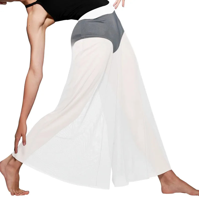 dancers  
Mesh Dance Pants for Girls Women Modern Ballet Dance Match Outfit Underwear Contemporary Lyrical Long Wide Leg Dance Trousers